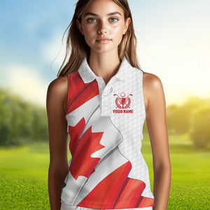 Canadian flag Women Sleeveless Golf polo shirts custom white team patriotic golf shirts ladies NQS9657
