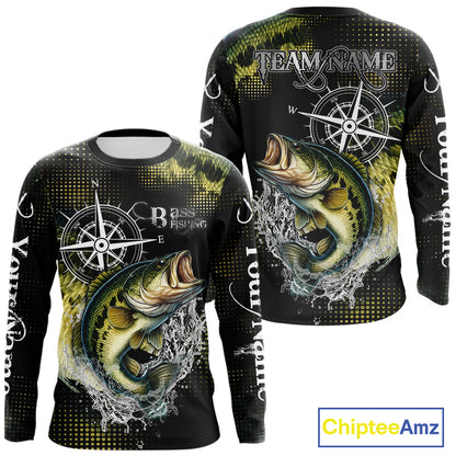 Personalized Black and Green Bass fishing scales compass Performance long sleeve Fishing Team Shirts NQS11725