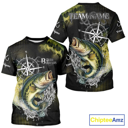 Personalized Black and Green Bass fishing scales compass Performance long sleeve Fishing Team Shirts NQS11725