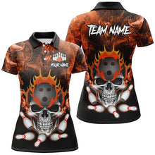 Load image into Gallery viewer, Orange smoke Skull bowling Polo, Quarter Zip shirt for Women Custom Team bowling League jerseys NQS8210