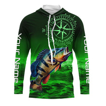 Load image into Gallery viewer, Personalized Peacock Bass Green Long Sleeve Performance Fishing Shirts, Bass compass tournament Shirts NQS6334