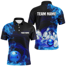 Load image into Gallery viewer, Blue Flame Fire Bowling Polo, Quarter Zip Shirt For Men Custom team bowling jerseys, Gift for Bowlers NQS8447