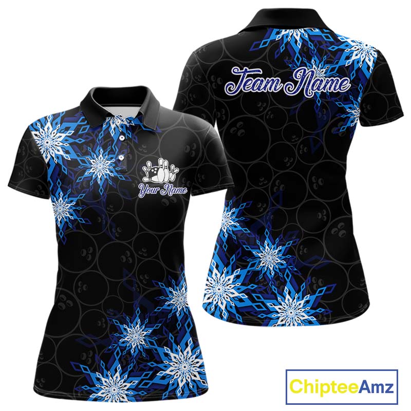 Blue snowflake black camo Christmas Bowling Shirt For Women custom bowling team jersey, bowling gifts NQS11028
