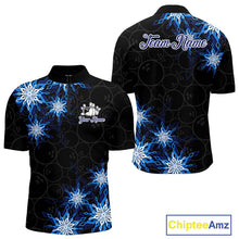 Load image into Gallery viewer, Blue snowflake black camo Christmas Bowling Shirts For Men custom bowling team jerseys, bowling gifts NQS11028