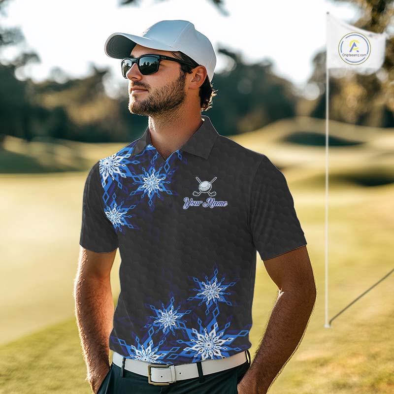 Blue snowflake black camo Christmas Golf Polo shirts For Men custom golf outfit men, best golf gifts NQS11029