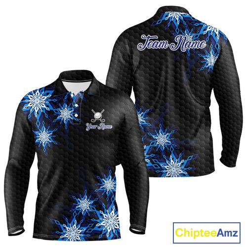 Blue snowflake black camo Christmas Golf Polo shirts For Men custom golf outfit men, best golf gifts NQS11029