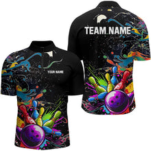 Load image into Gallery viewer, Colorful Splash Bowling Polo, Quarter Zip Shirt for Men Custom Bowling Team shirts for bowlers NQS9146