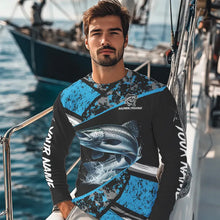 Load image into Gallery viewer, Chinook Salmon fishing Blue camo Long Sleeve Performance Fishing Shirt custom Salmon fishing jerseys NQS9347