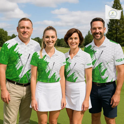 Green and White St Patrick's day pattern custom Womens golf polo shirts, team golf attire for ladies NQS11422