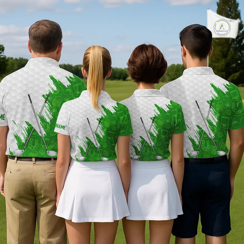 Green and White St Patrick's day pattern custom Womens golf polo shirts, team golf attire for ladies NQS11422