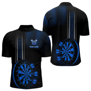Personalized Black and Blue Darts Polo, Quarter Zip Shirt For Men Custom Dart Outfit Team Jerseys NQS9498