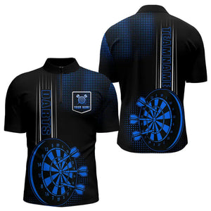 Personalized Black and Blue Darts Polo, Quarter Zip Shirt For Men Custom Dart Outfit Team Jerseys NQS9498