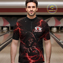 Load image into Gallery viewer, Custom Black And Red Lightning Thunder Skull Reaper Bowling Shirts For Men, Bowling Team Jerseys NQS11623
