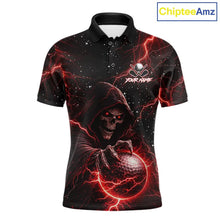 Load image into Gallery viewer, Custom Black And Red Lightning Thunder Skull Reaper Mens Golf Polo Shirt, men's golf apparel NQS11624