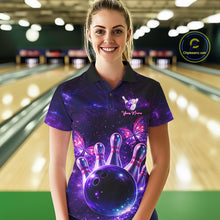 Load image into Gallery viewer, Custom Purple Galaxy Butterfly Bowling Shirts For Women, Bowling Team Shirt With Butterflies NQS11627