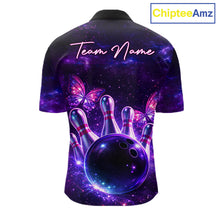 Load image into Gallery viewer, Custom Purple Galaxy Butterfly Bowling Shirts For Men, Bowling Team Shirt With Butterflies NQS11627