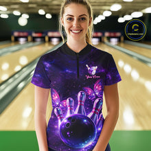 Load image into Gallery viewer, Custom Purple Galaxy Butterfly Bowling Shirts For Women, Bowling Team Shirt With Butterflies NQS11627