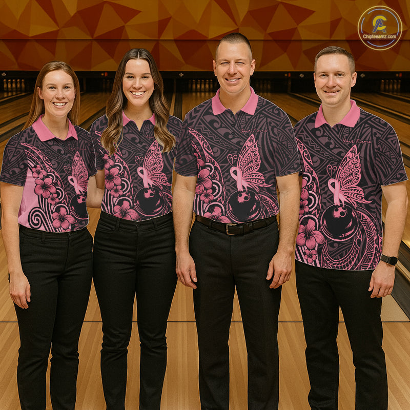 Black and Pink tropical tribal pattern butterfly Bowling Shirts For Men Custom Bowling Team Jerseys NQS11731