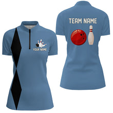 Load image into Gallery viewer, Personalized Retro Bowling Polo, Quarter Zip Shirts For Women custom vintage bowling team jersey| Blue NQS7803
