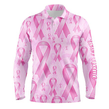 Load image into Gallery viewer, Pink ribbons Breast Cancer Awareness background Mens golf polo shirts custom golf outfits for mens NQS8032