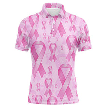 Load image into Gallery viewer, Pink ribbons Breast Cancer Awareness background Mens golf polo shirts custom golf outfits for mens NQS8032