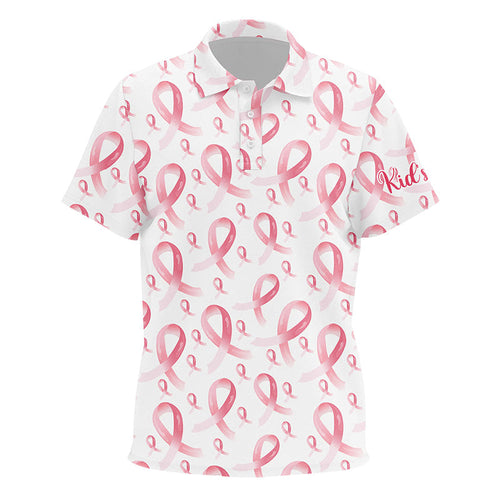 Pink ribbons Breast Cancer Awareness Pattern Kid golf polo shirts custom golf apparel for Kid NQS8033