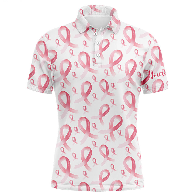 Pink ribbons Breast Cancer Awareness Pattern Mens golf polo shirts custom golf apparel for mens NQS8033