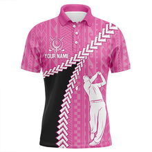 Load image into Gallery viewer, Black and Pink Hawaiian Tribal Pattern Men golf polo shirts custom golf clothes for men, golfer gifts NQS8221