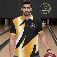 Load image into Gallery viewer, Black and Gold Bowling ball wings Bowling Polo, Quarter Zip Shirts for Men Custom Bowling Team jersey NQS11043