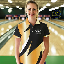 Load image into Gallery viewer, Black and Gold Bowling ball wings Bowling Polo, 1/4 Zip Shirts for Women Custom Bowling Team jersey NQS11043
