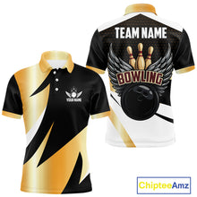 Load image into Gallery viewer, Black and Gold Bowling ball wings Bowling Polo, Quarter Zip Shirts for Men Custom Bowling Team jersey NQS11043