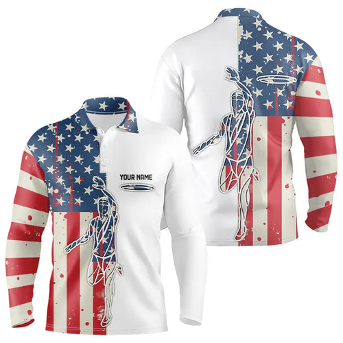 Vintage American Flag Mens Disc golf polo shirts custom name patriotic disc golf jerseys NQS9154