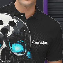 Load image into Gallery viewer, Black and Blue Skull Men's Bowling Polo, Quarter Zip shirts Custom Skull Team Bowling Jersey NQS9361