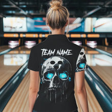 Load image into Gallery viewer, Black and Blue Skull Women's Bowling Polo, Quarter Zip shirts Custom Skull Team Bowling Jersey NQS9361