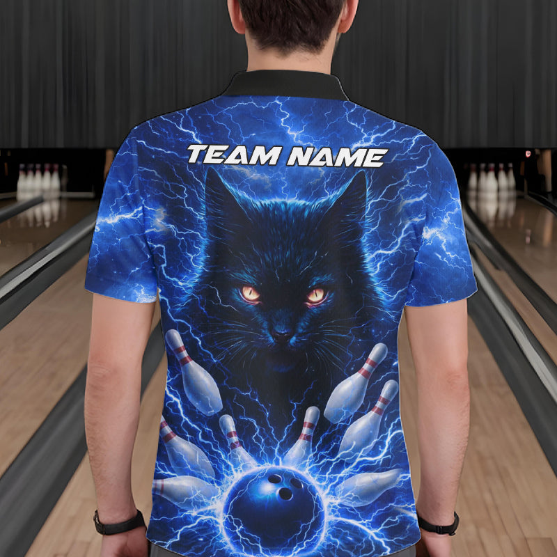 Blue Lightning Thunder Cat Bowling Jerseys for men custom Bowling Polo, 1/4 zip Team League Shirts NQS11428