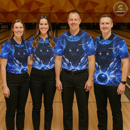 Blue Lightning Thunder Cat Bowling Jerseys for men custom Bowling Polo, 1/4 zip Team League Shirts NQS11428