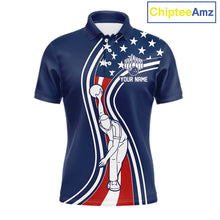 Load image into Gallery viewer, Retro bowling Polo, 1/4 Zip shirts for Men Custom American flag patriotic team bowling jerseys | Navy NQS11430