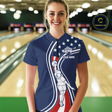 Load image into Gallery viewer, Retro bowling Polo, 1/4 Zip shirt for Women Custom American flag patriotic team bowling jersey | Navy NQS11430