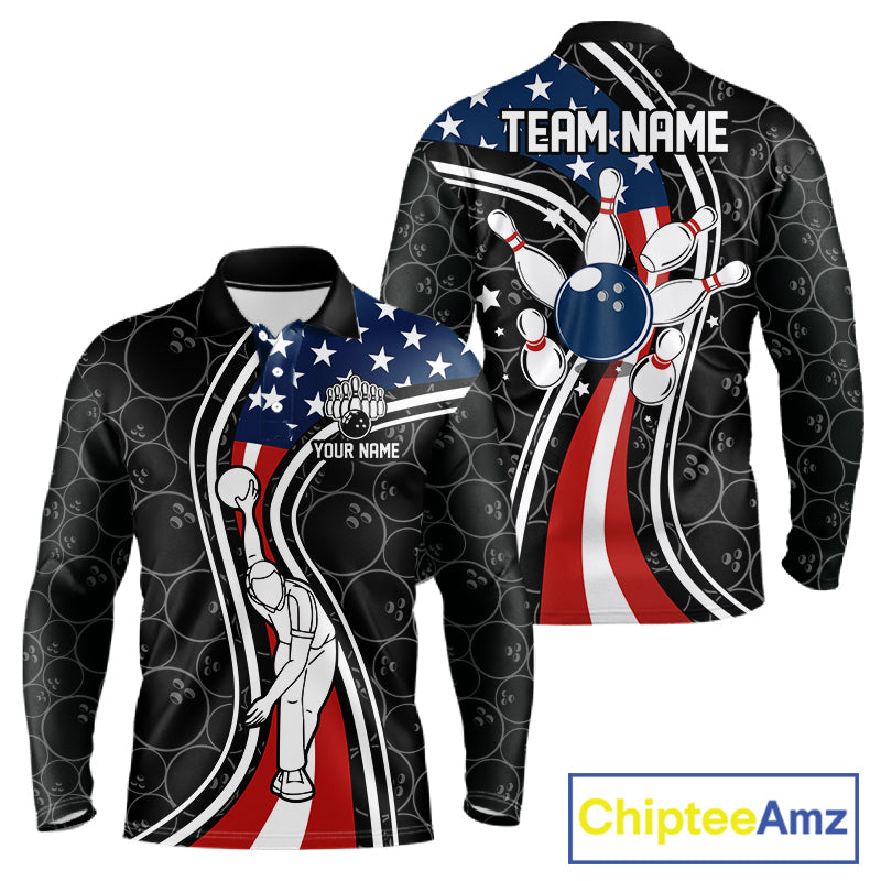 Black camo Retro bowling shirts for Men Custom American flag patriotic team bowling jerseys NQS11431