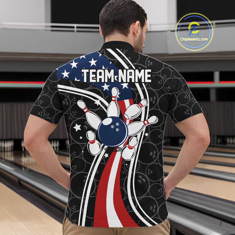 Black camo Retro bowling shirts for Men Custom American flag patriotic team bowling jerseys NQS11431