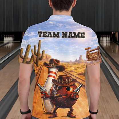 Funny desert Bowling Cowboy gun Bowling Polo, 1/4 zip shirts Custom bowling team jerseys NQS11434
