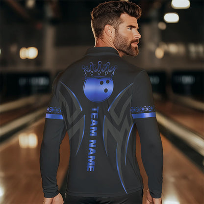 Black and Blue crown Bowling ball Polo, Quarter Zip Shirts for Men Custom Bowling Team jerseys NQS9503
