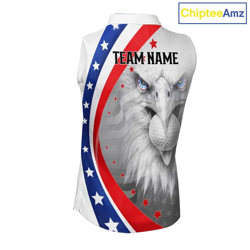 Red, White and Blue US Flag Eagle Sleeveless Golf Shirt For Women Custom Patriotic ladies golf shirts NQS11631