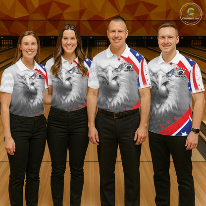 Red, White and Blue US Flag Eagle Bowling Shirts For Women Custom Patriotic Team Bowling Jersey NQS11632