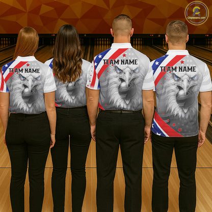 Red, White and Blue US Flag Eagle Bowling Shirts For Women Custom Patriotic Team Bowling Jersey NQS11632