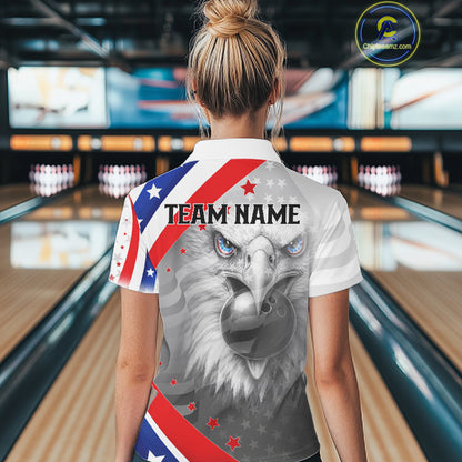 Red, White and Blue US Flag Eagle Bowling Shirts For Women Custom Patriotic Team Bowling Jersey NQS11632