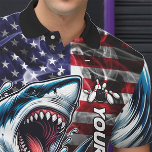 Smoke American Flag Shark Bowling Polo, 1/4 Zip Shirts for Men Custom patriotic Team Bowling jerseys NQS9671