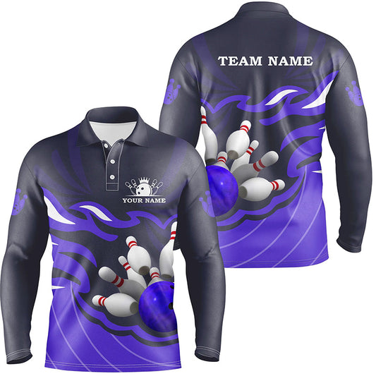 Mens polo, quarter zip bowling shirt Custom bowling ball pins team league jersey, bowling gift| Purple NQS7808