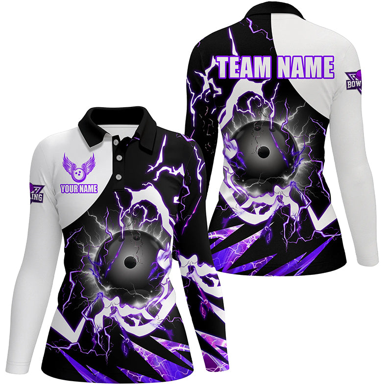 Purple Lightning thunder bowling Team league jerseys custom Womens Bowling Polo, Quarter zip Shirts NQS8231