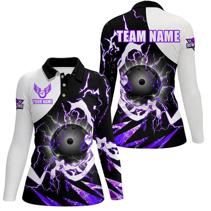 Purple Lightning thunder bowling Team league jerseys custom Womens Bowling Polo, Quarter zip Shirts NQS8231